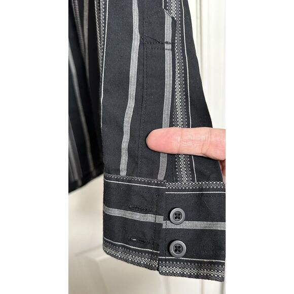Infamous Men's Black Gray Shirt Button Down Long Sleeve Collared Size Large #620 - Picture 4 of 4
